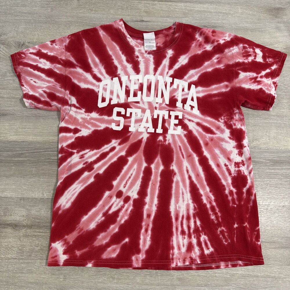 Oneonta State Shirt Men’s Large Red White Tie Dye College New York Damaged